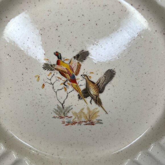 Vintage Mid Century Hyalyn Pottery Square Ashtray 7” SQ Pheasants In Flight USA - Picture 3 of 9